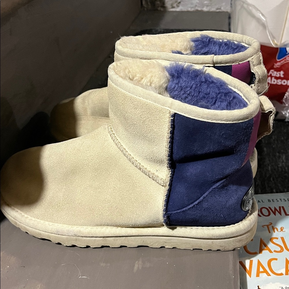 UGG Navy and Pink Suede Shearling Boots